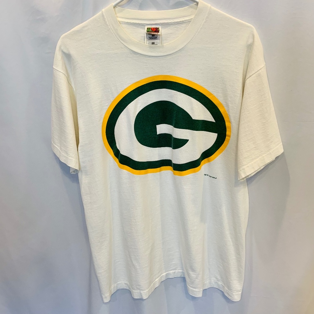 Vintage Green Bay Packers G Logo Single Stitch Graphic T-Shirt 1997 White Size L